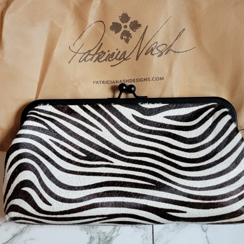 NWT Patricia Nash Potenaz Zebra Haircalf Crossbody Clutch Combination